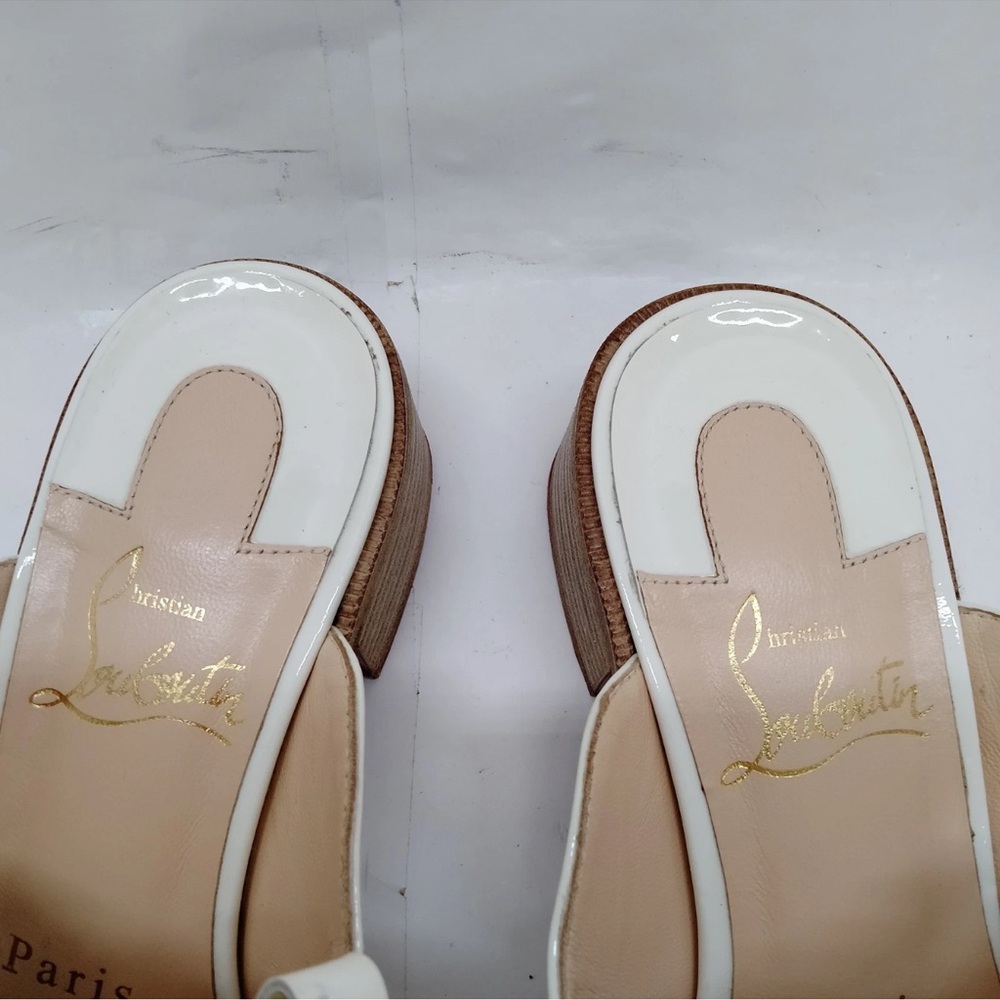 Christian Louboutin Octavian Studded Fringed Patent-Leather Mules White 35 - Picture 8 of 9